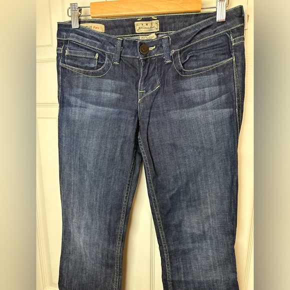 WILLIAM RAST Betty Flare Leg Denim Jeans Dark Wash Flap Snap Pockets Low Rise - Picture 3 of 9